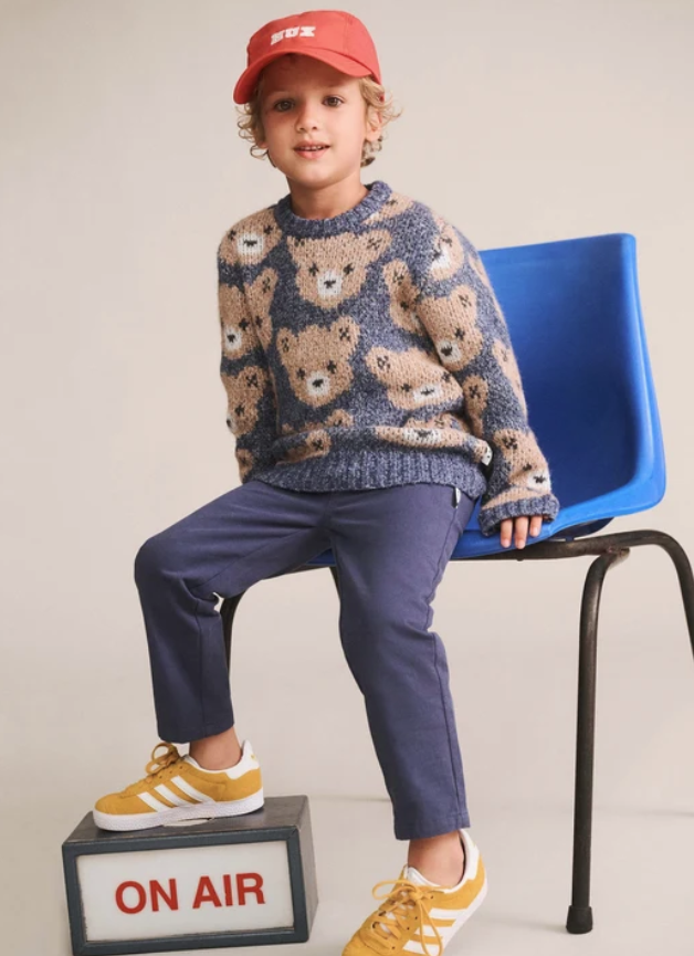 top l/s chunky knit bear sweater - ink
