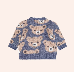 top l/s chunky knit bear sweater - ink