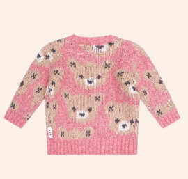 top l/s chunky knit bear sweater - dusty berry