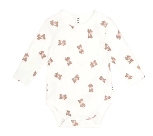 set knit ribbed bear onesie and leggings - almond milk