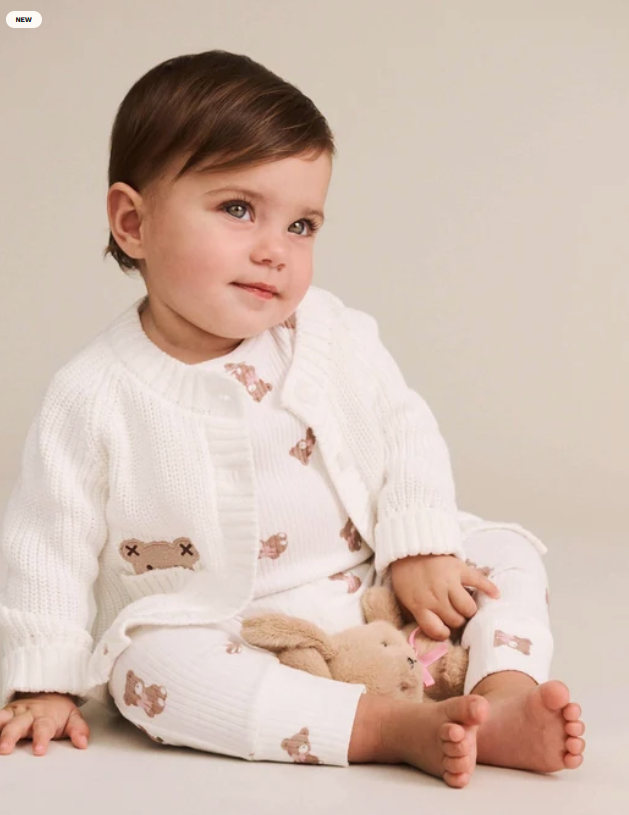 set knit ribbed bear onesie and leggings - almond milk