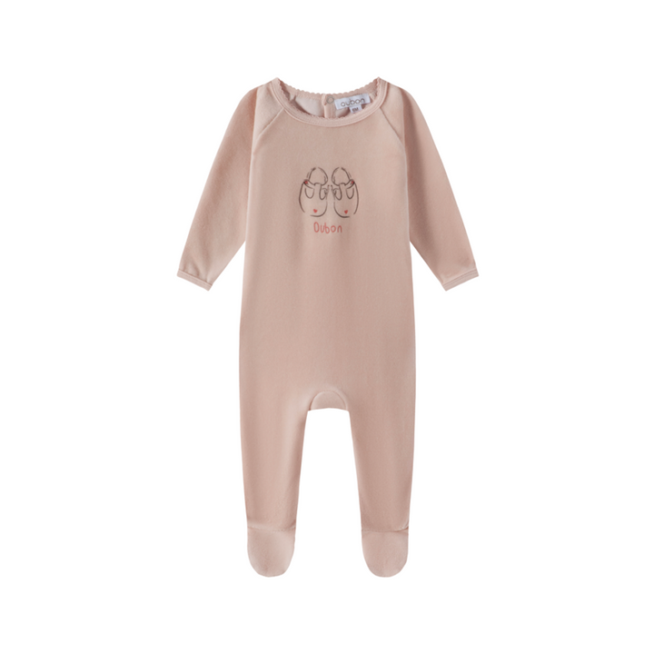 footie velour ballet shoes with hat - pink