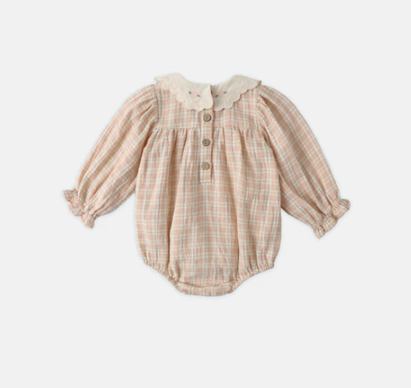 one piece summer plaid smocked romper - plaid