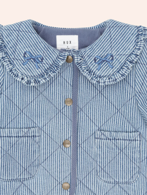 jacket striped padded snap with bow collar - blue stripe
