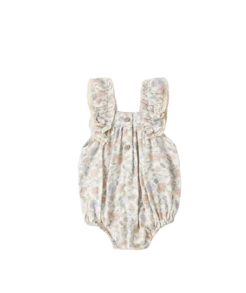 one piece bloom print flutter romper - ivory