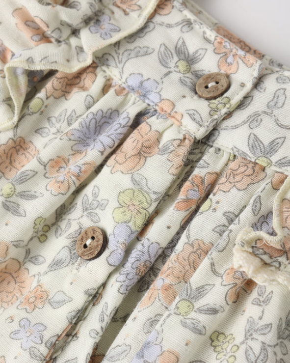 one piece bloom print flutter romper - ivory