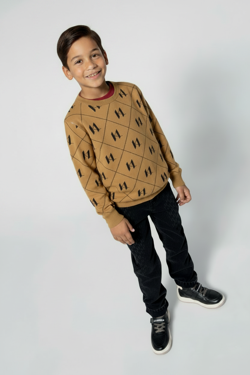 top l/s all over logo print sweatshirt - lght chclte brwn-300