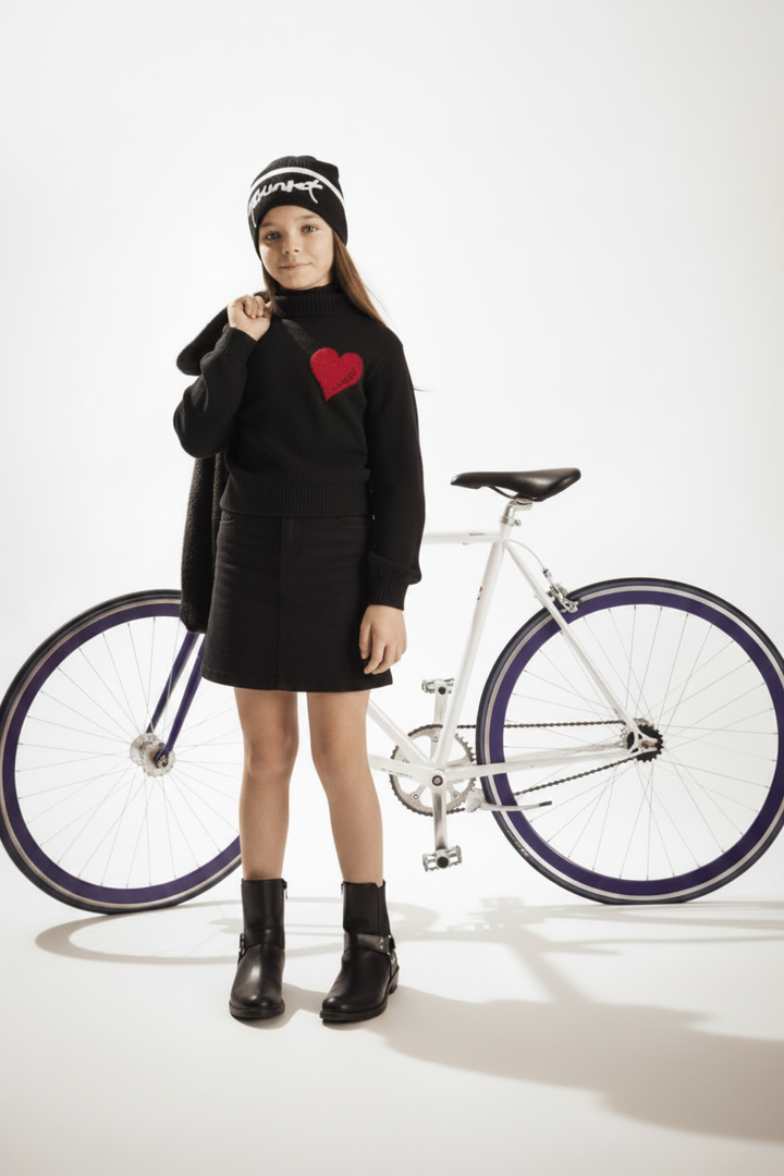 top l/s heart logo turtleneck sweater - black/magenta