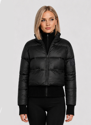 coat padded sporty bomber style with hidden hood - black