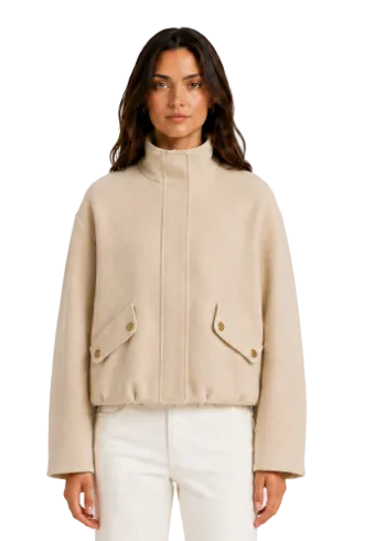 jacket wool hidden closure with flap pockets - oatmeal