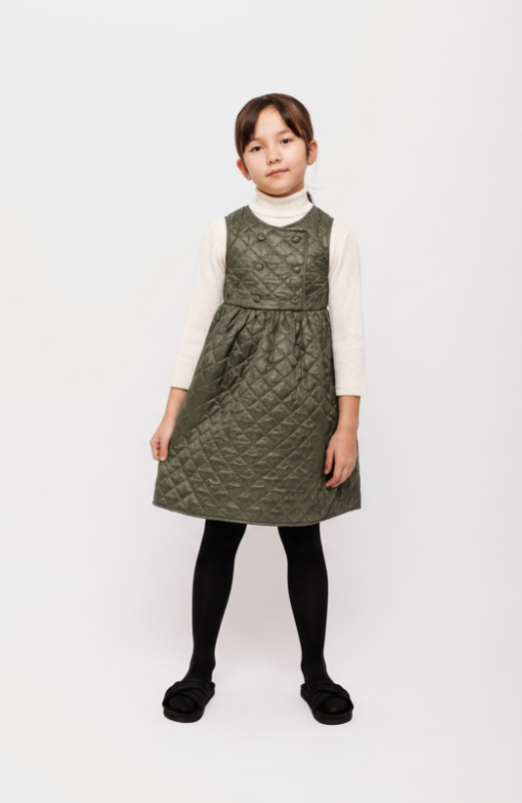 dress quilted double breasted pocket jumper - green-123