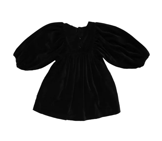 dress velour embroidered puff sleeve - black