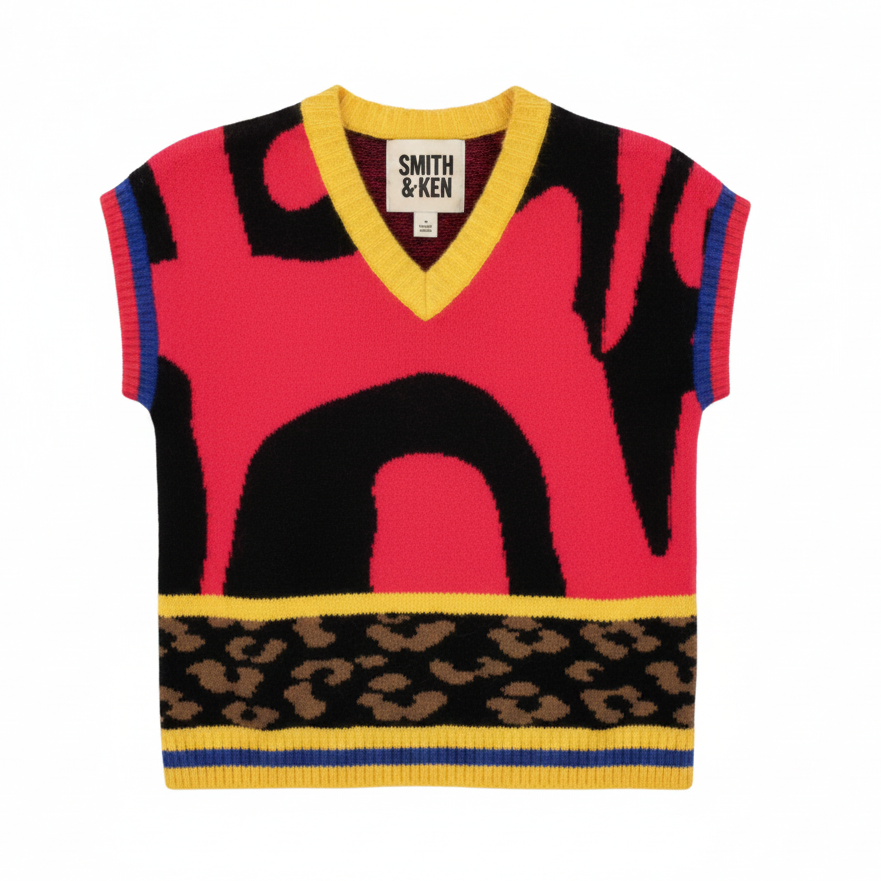 vest printed leopard knit - multi
