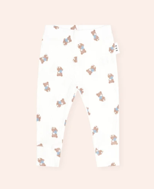 set knit ribbed bear onesie and leggings - almond milk