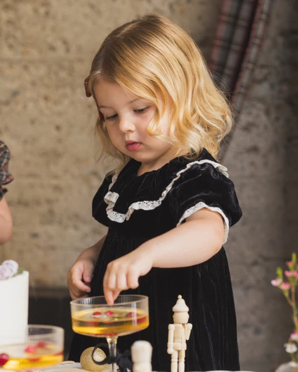 dress velour high waister with lace trim - black