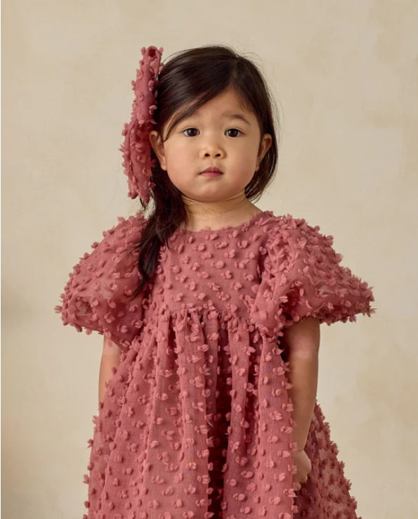 dress dotted tulle puff sleeve - raspberry