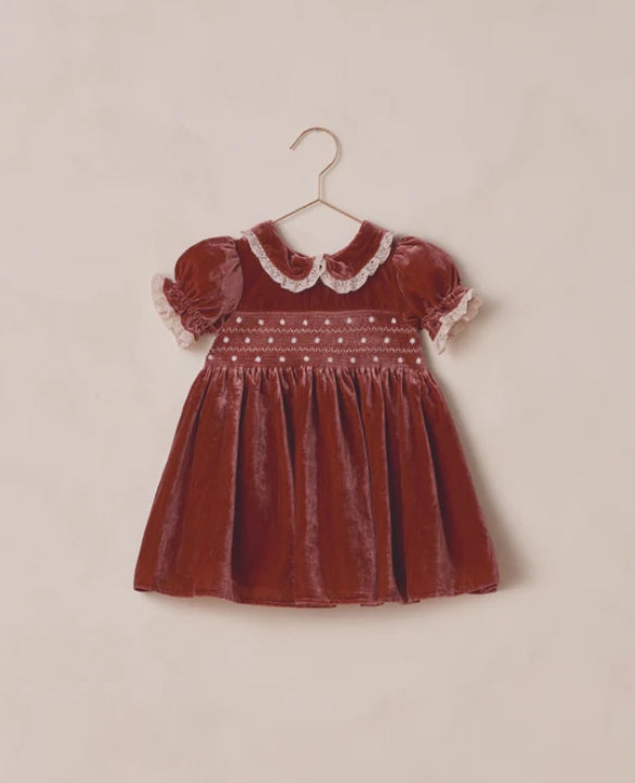 dress velour embroidered with lace trim collar - ruby