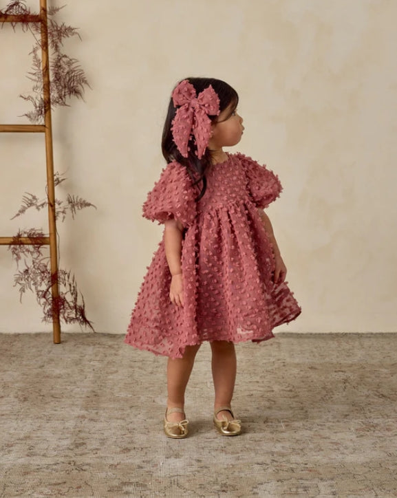 clip dotted tulle bow - raspberry