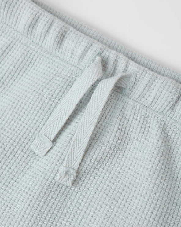 set knit waffle wrap top and footie pants with bonnet - blue