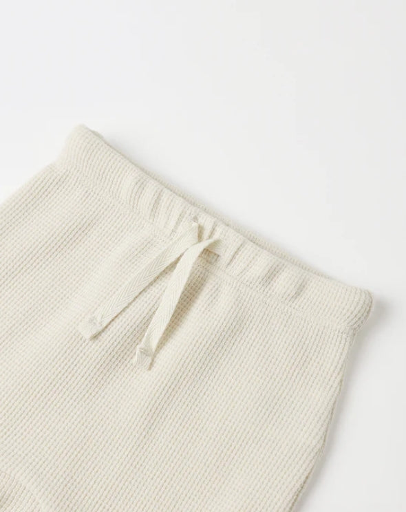 set knit waffle lace wrap top and footie pants with bonnet - natural