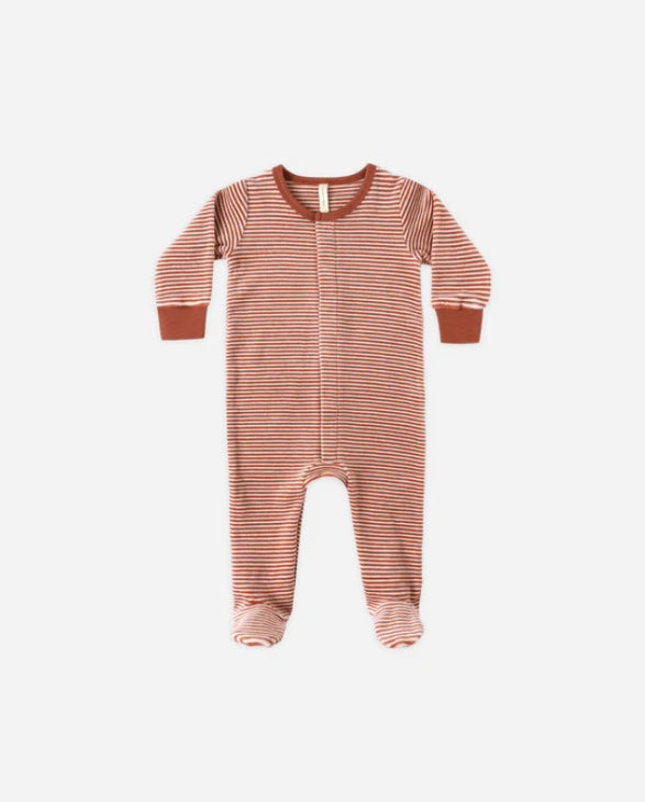 footie velour striped - cranberry