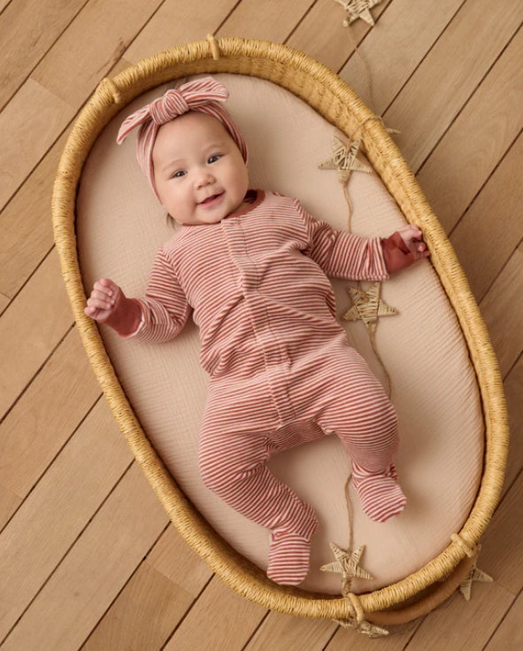 footie velour striped - cranberry