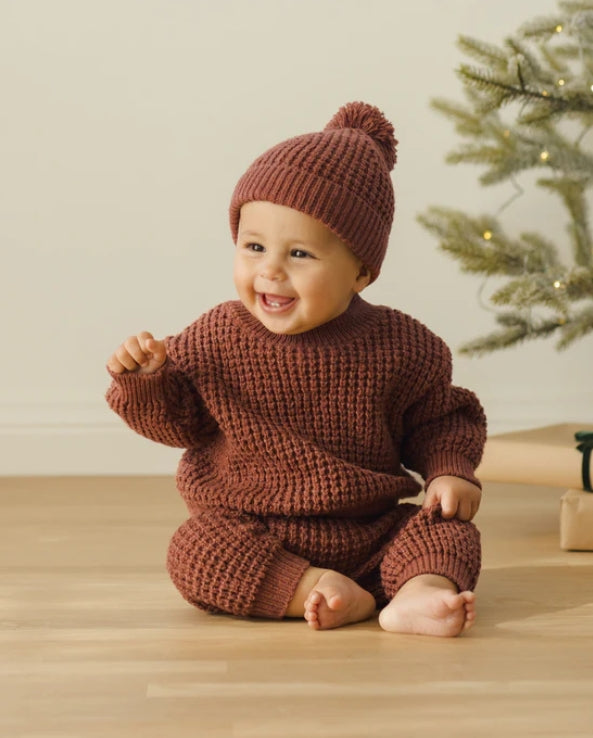 set outfit chunky knit sweater and pants - cranberry