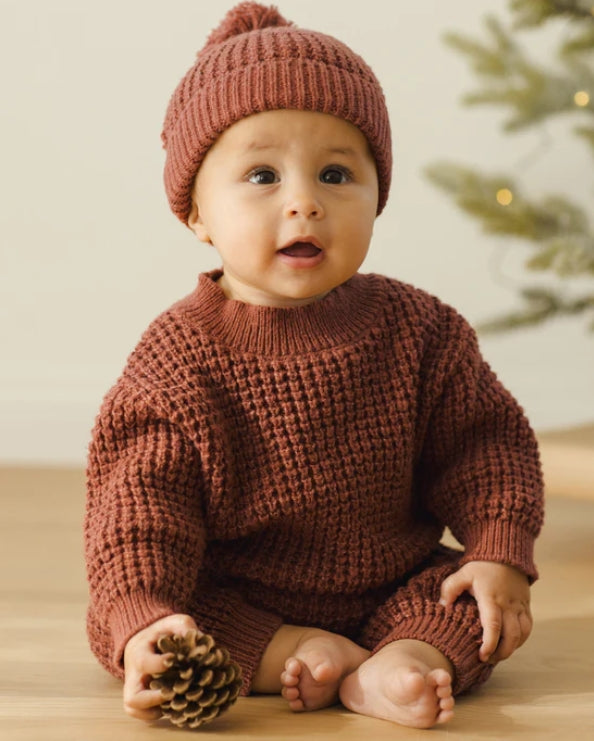 set outfit chunky knit sweater and pants - cranberry