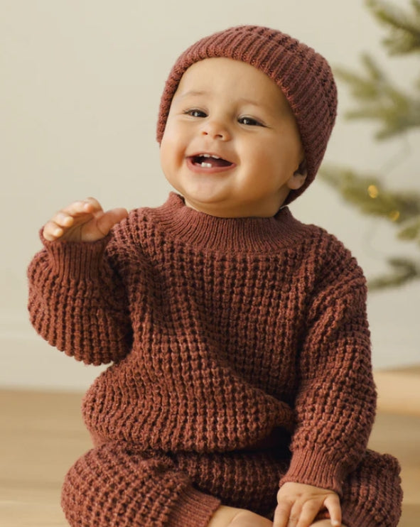 set outfit chunky knit sweater and pants - cranberry
