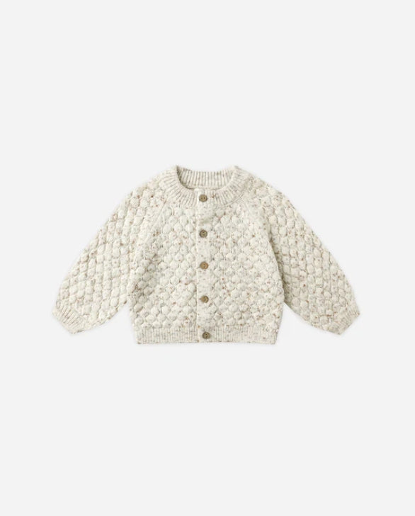 set outfit speckled knit cardigan and bloomer with bonnet - natural