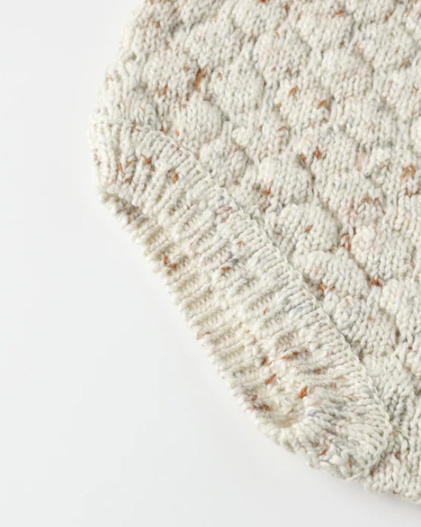 set outfit speckled knit cardigan and bloomer with bonnet - natural