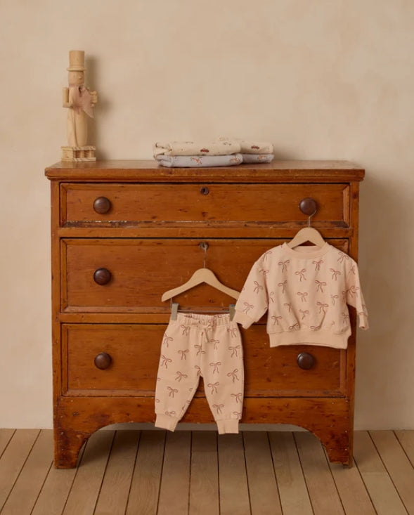 set outfit bow print sweatshirt and sweatpants - antique