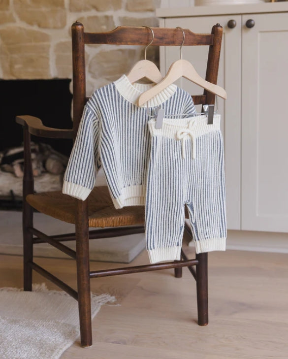 set outfit striped knit sweater and pants - ocean