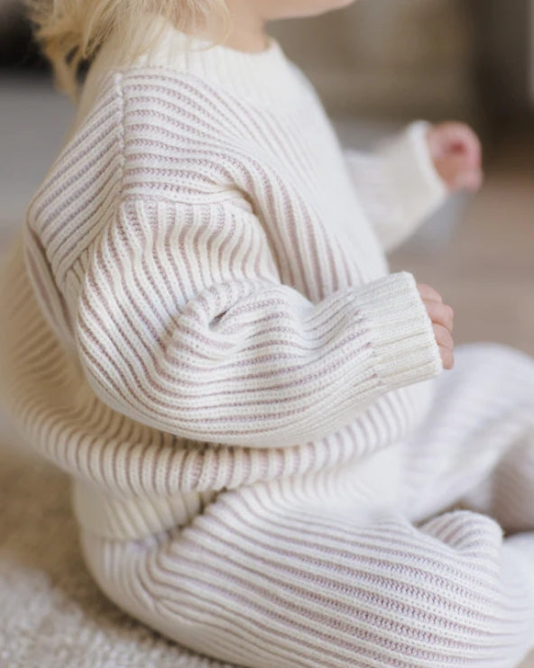 set outfit striped knit sweater and pants - lilac