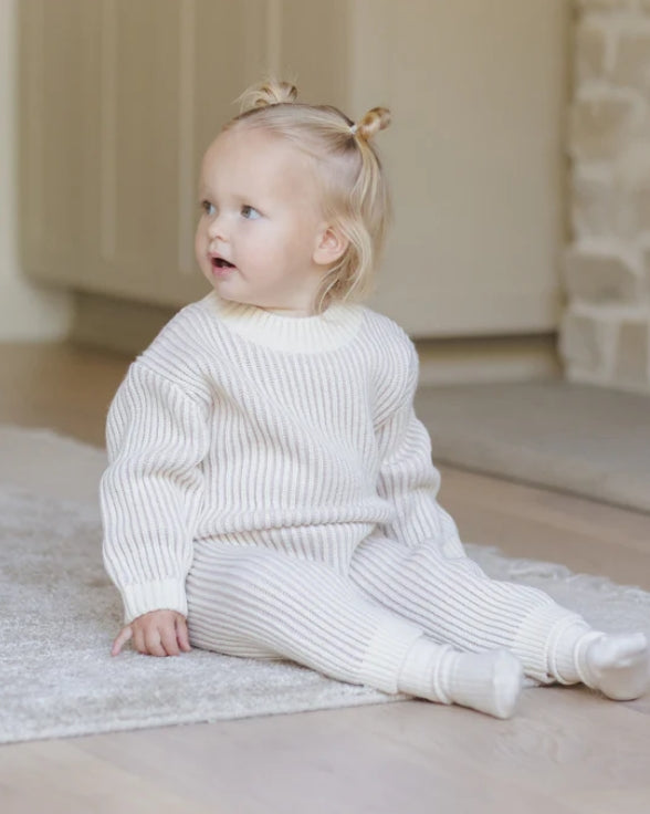 set outfit striped knit sweater and pants - lilac