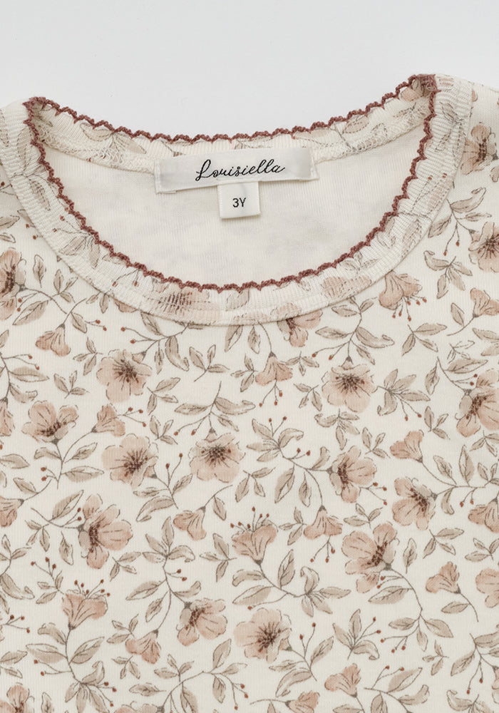 pajamas floral print top and pants - vintage pink