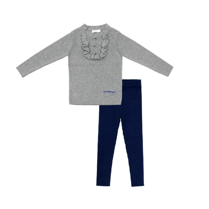 set outfit ruffled bib sweater and leggings - grey