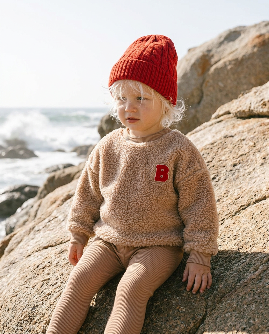 set outfit sherpa sweat top and legging - beige