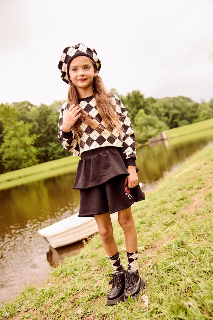 top l/s argyle cropped - black