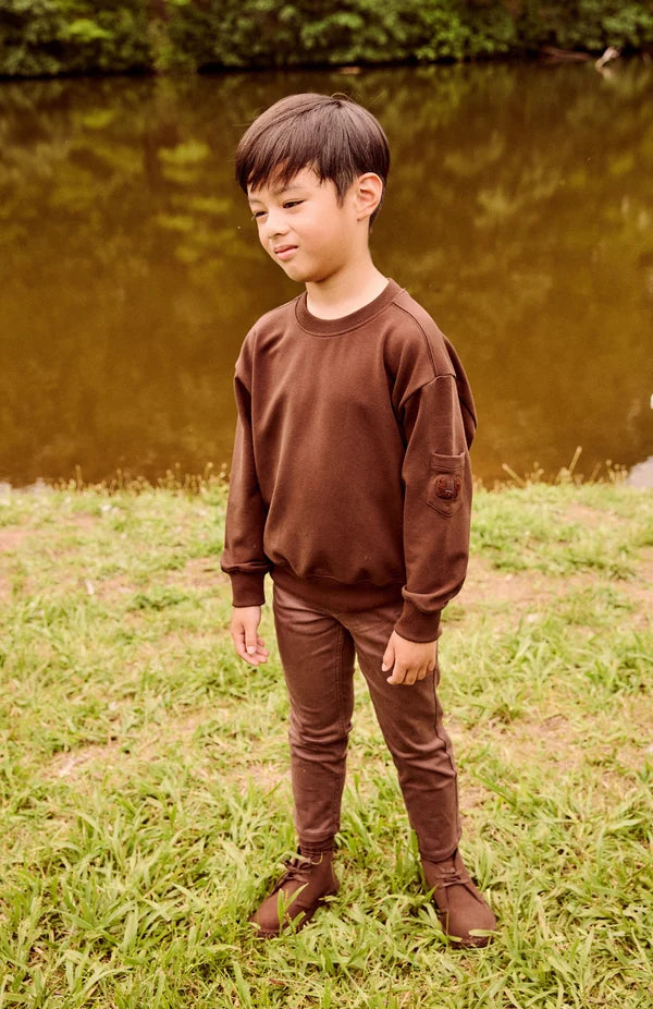 top l/s elbow patch sweatshirt - brown