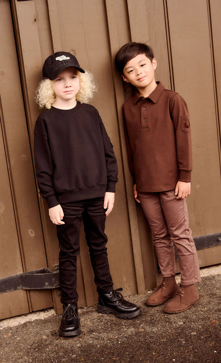 polo l/s corduroy collar sweat - brown