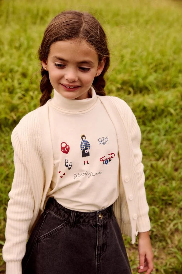 top l/s logo print turtleneck - ivory