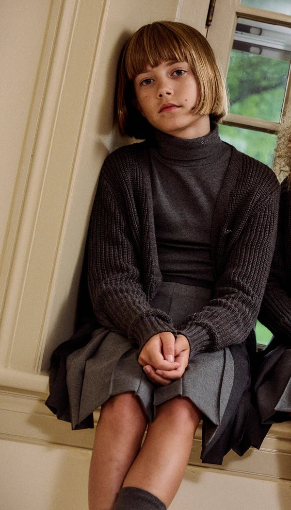 top l/s knit logo turtleneck - grey