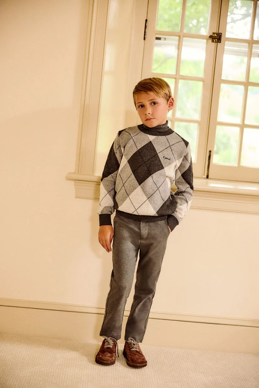 top l/s argyle knit sweater - grey
