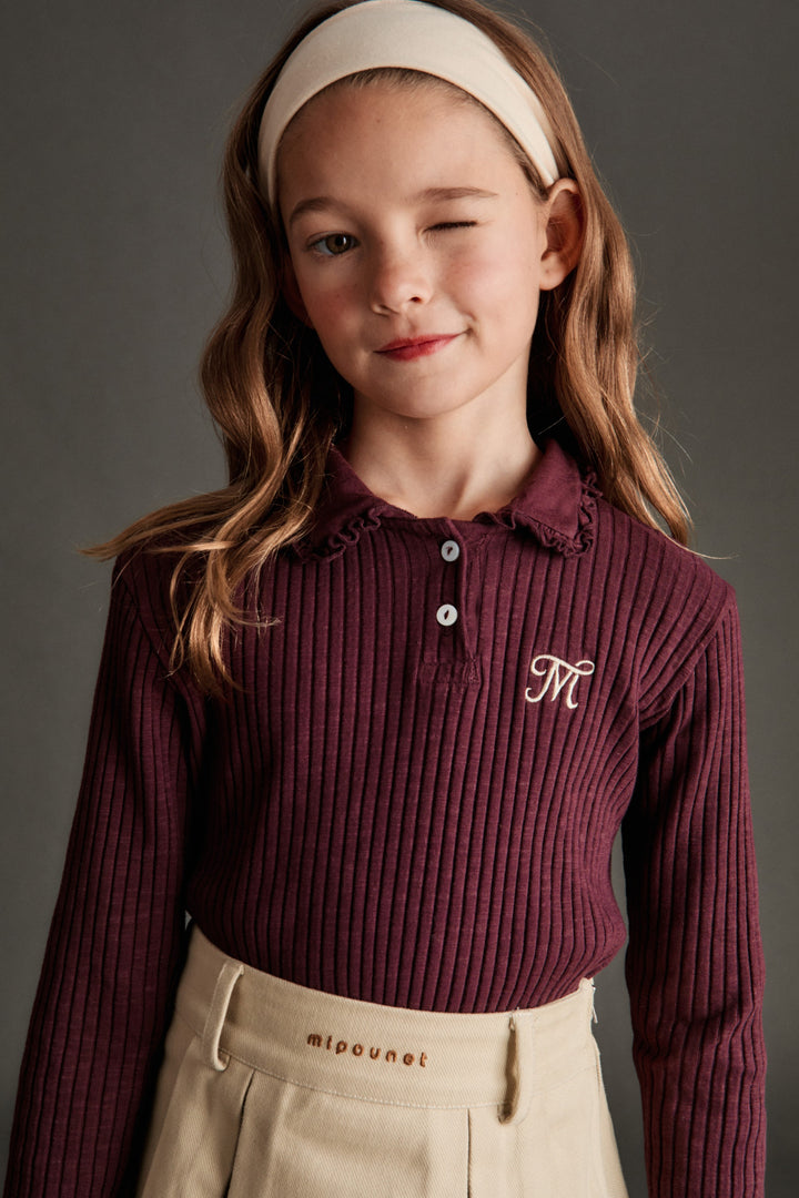 top l/s ribbed collar sweater - aubergine