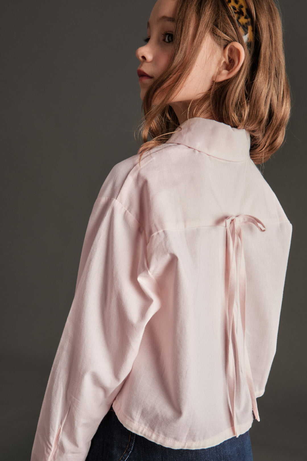 shirt l/s cropped bow in back - pink