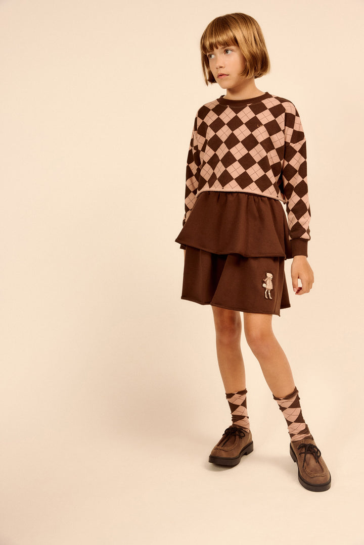 top l/s argyle cropped - brown