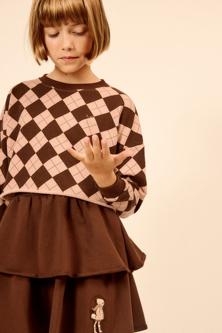 top l/s argyle cropped - brown