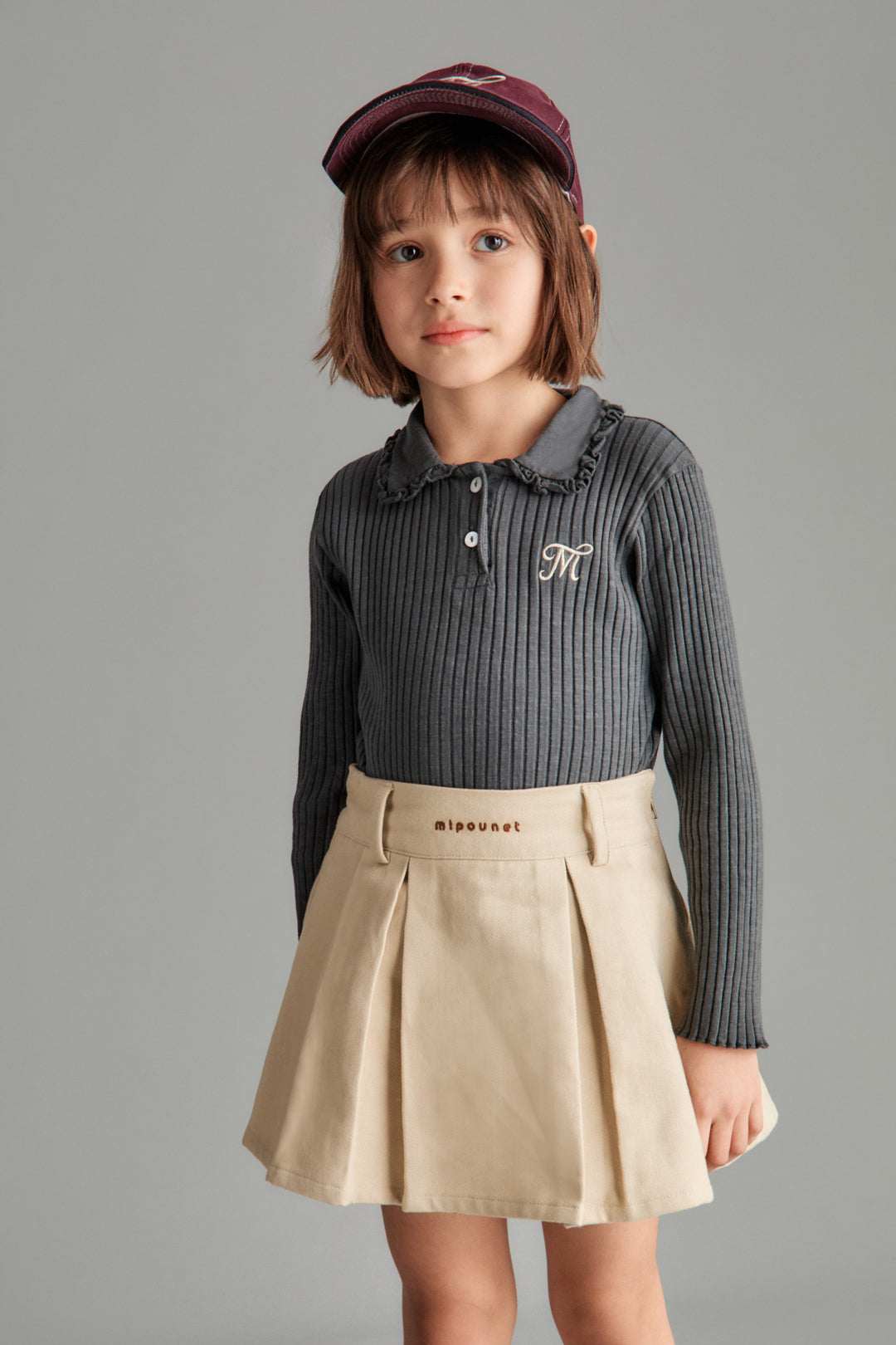skirt twill wide pleated - beige