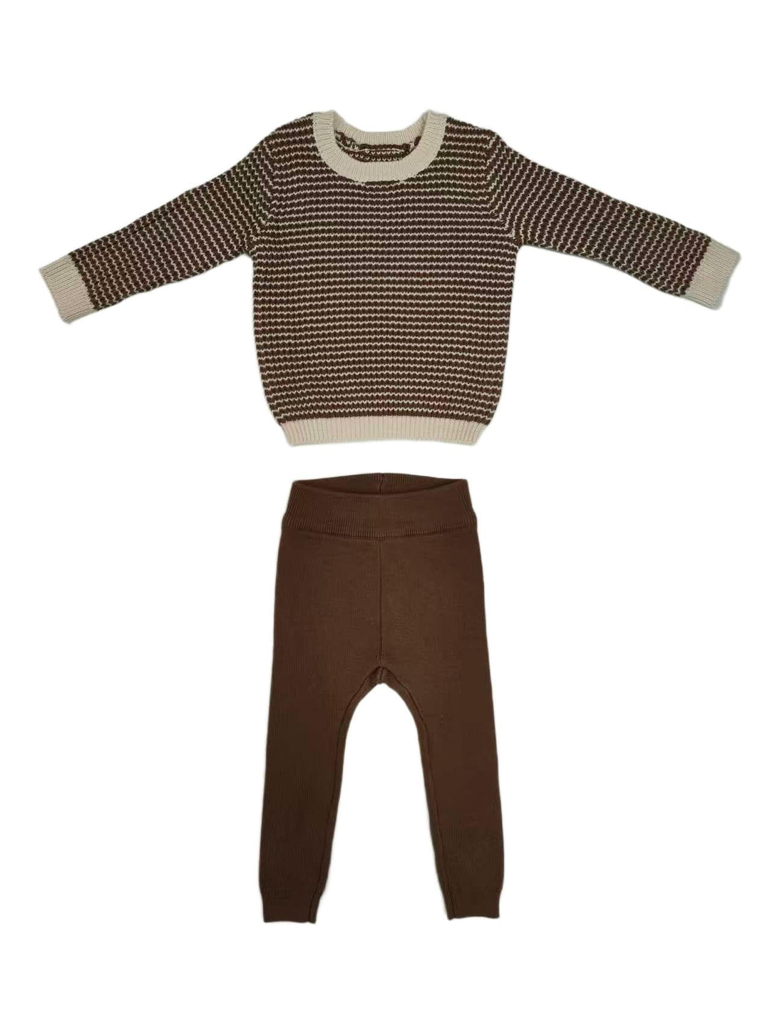 set outfit striped knit sweater and leggings - chestnut